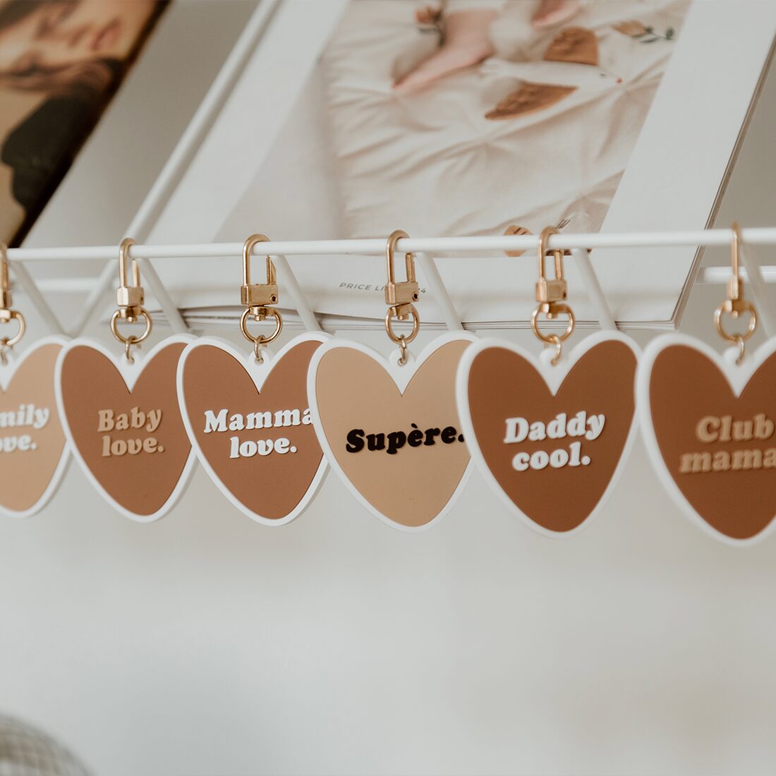 portes-clefs-atelier-wagram-le-beguin-de-charlie porte clé pour enfants et adulte en forme de coeur papa maman bebe accessoire cadeau atelier Wagram, le béguin de Charlie, Tours