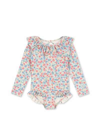 maillot de bain une pièce avec volants motif à fleur - marque Konges Slojd - disponible chez Le béguin de Charlie en ligne et en boutique à Tours