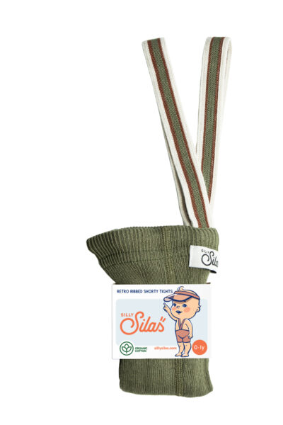shorty ou short à bretelles pour bébés et enfants couleur olive avec rayures sur les bretelles - marque Silly Silas - disponible en ligne et en boutique chez Le béguin de Charlie à Tours