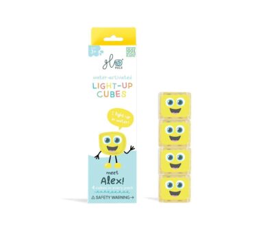 cubes lumineux jaunes pour le bain coloré -jouet de bain famille bébés et enfants - de la marque Glo Pals - disponible en ligne et en boutique chez Le béguin de Charlie à Tours
