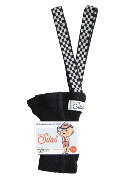 collant shorty à bretelles noir avec damier sur les bretelles noir et blanc - de la marque Silly Silas pour bébé et enfants - mode kids disponible en ligne et en boutique chez Le béguin de Charlie à Tours