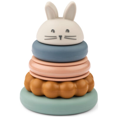 tour à empiler en silicone en forme de lapin - jouet d'éveil pour enfants et bébés de la marque Liewood - disponible en ligne et en boutique chez Le béguin de Charlie à Tours