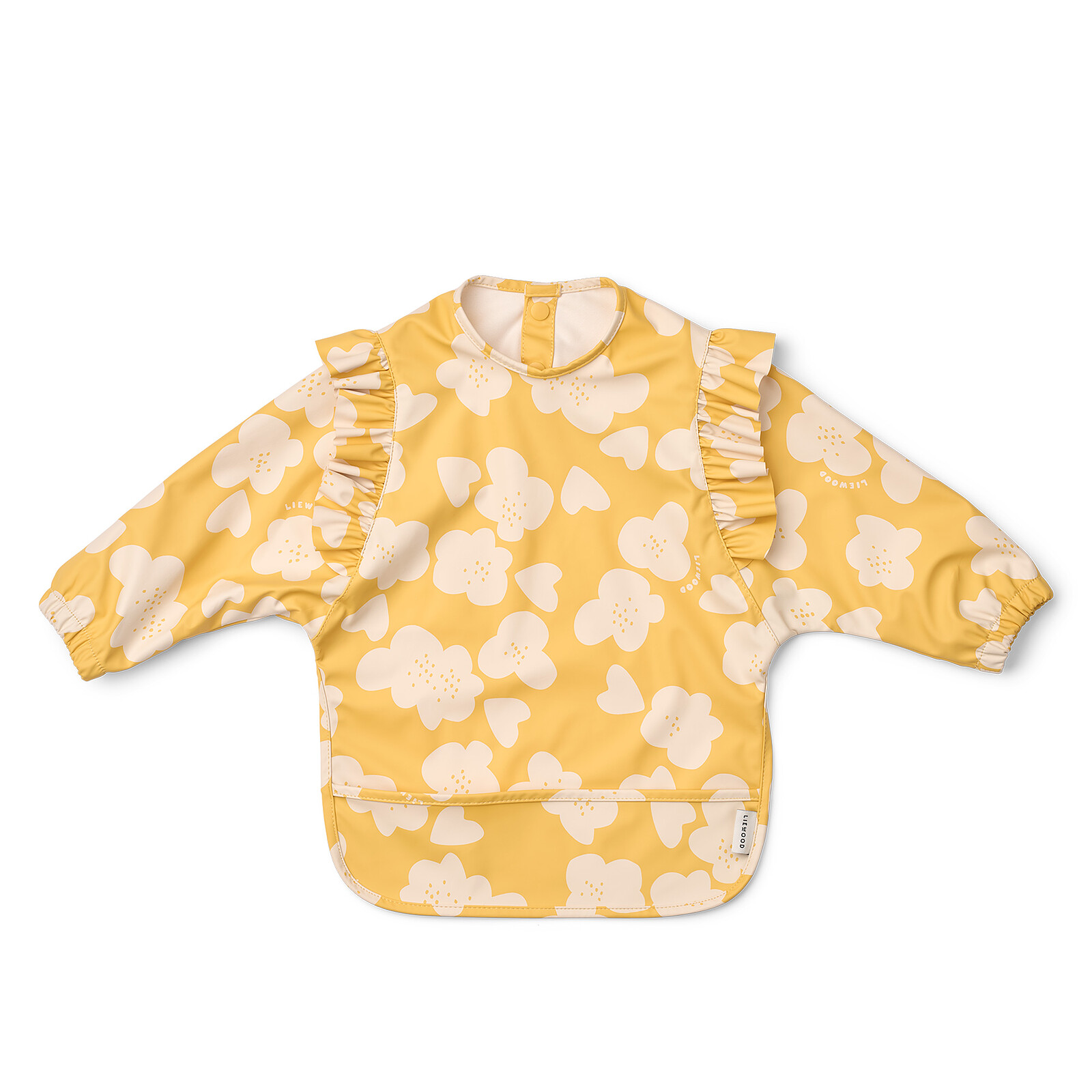 bavoir-manches-longues-flower-liewood-le-beguin-de-charlie bavoir tablier manches longues avec volants Flowers yellow lemon - pour la diversification alimentaire et la peinture - vêtement et accessoire enfant - idée cadeau et cadeau de naissance - de la marque Liewood - disponible en ligne et en boutique chez Le béguin de Charlie à Tours