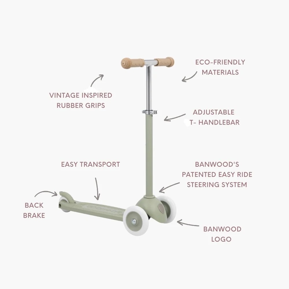 informations-trottinette-enfant-olive-banwood-le-beguin-de-charlie information de la trottinette / scooter olive pour enfant de la marque Banwood