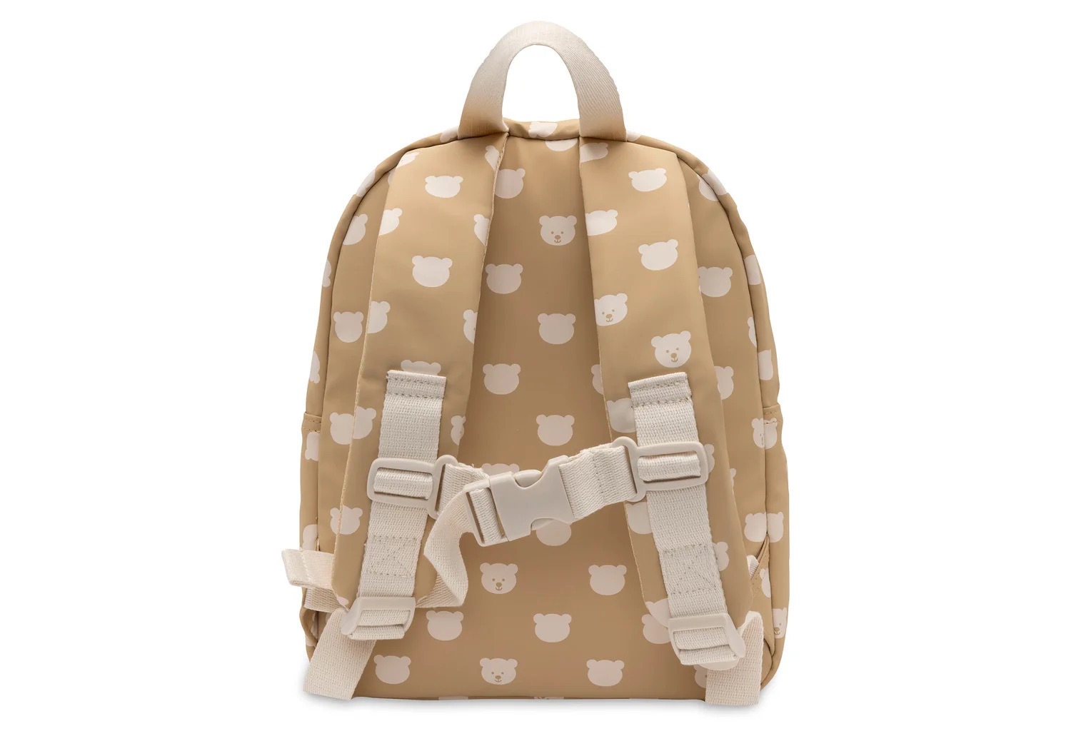 sac à dos enfant pour l'école maternelle marron et blanc motif tête d'ours avec bretelles réglables et poches de la marque Jollein